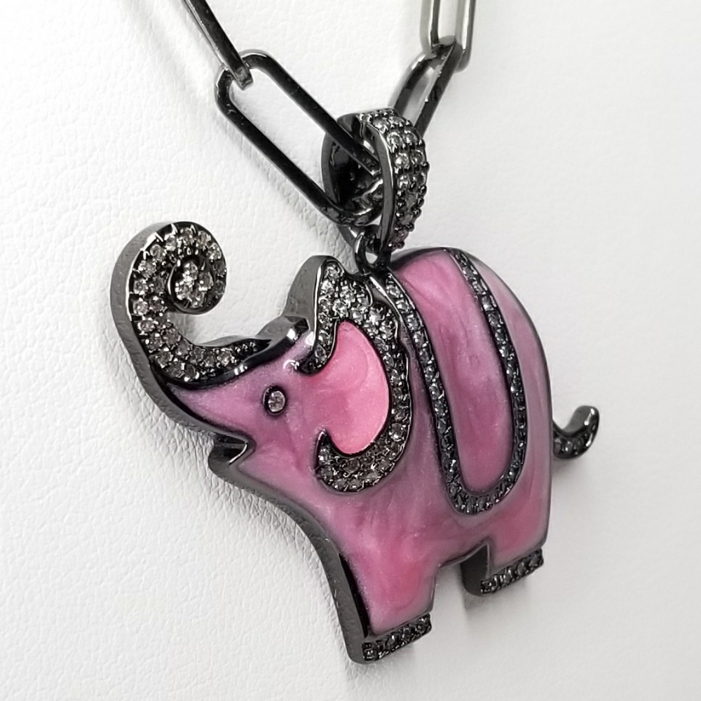 NWT Pink Enamel Elephant Pendant Charm Pave CZ NEW - Picture 9 of 9